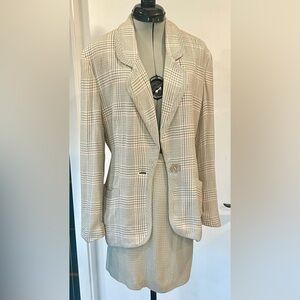 Christian Dior Vintage 80s plaid jacket & skirt, mother of pearl buttons, 8, GUC